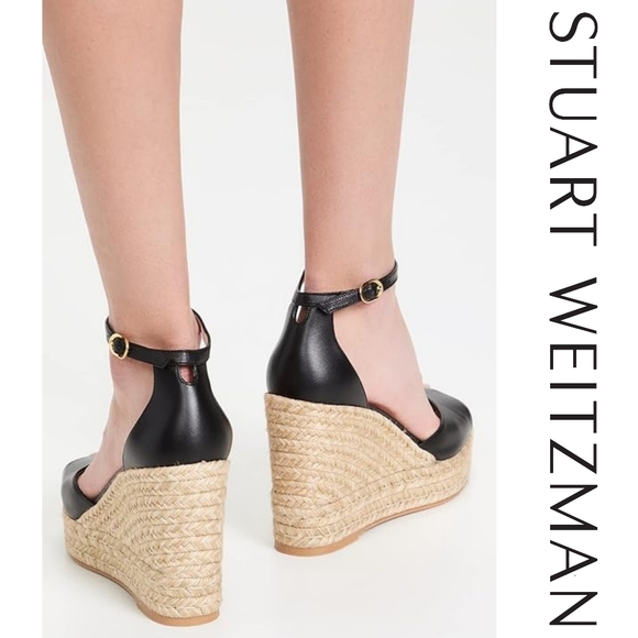 Stuart Weitzman Nudist Curve Espadrille Wedges, Black/Natural, Size 8.5 - Picture 4 of 5